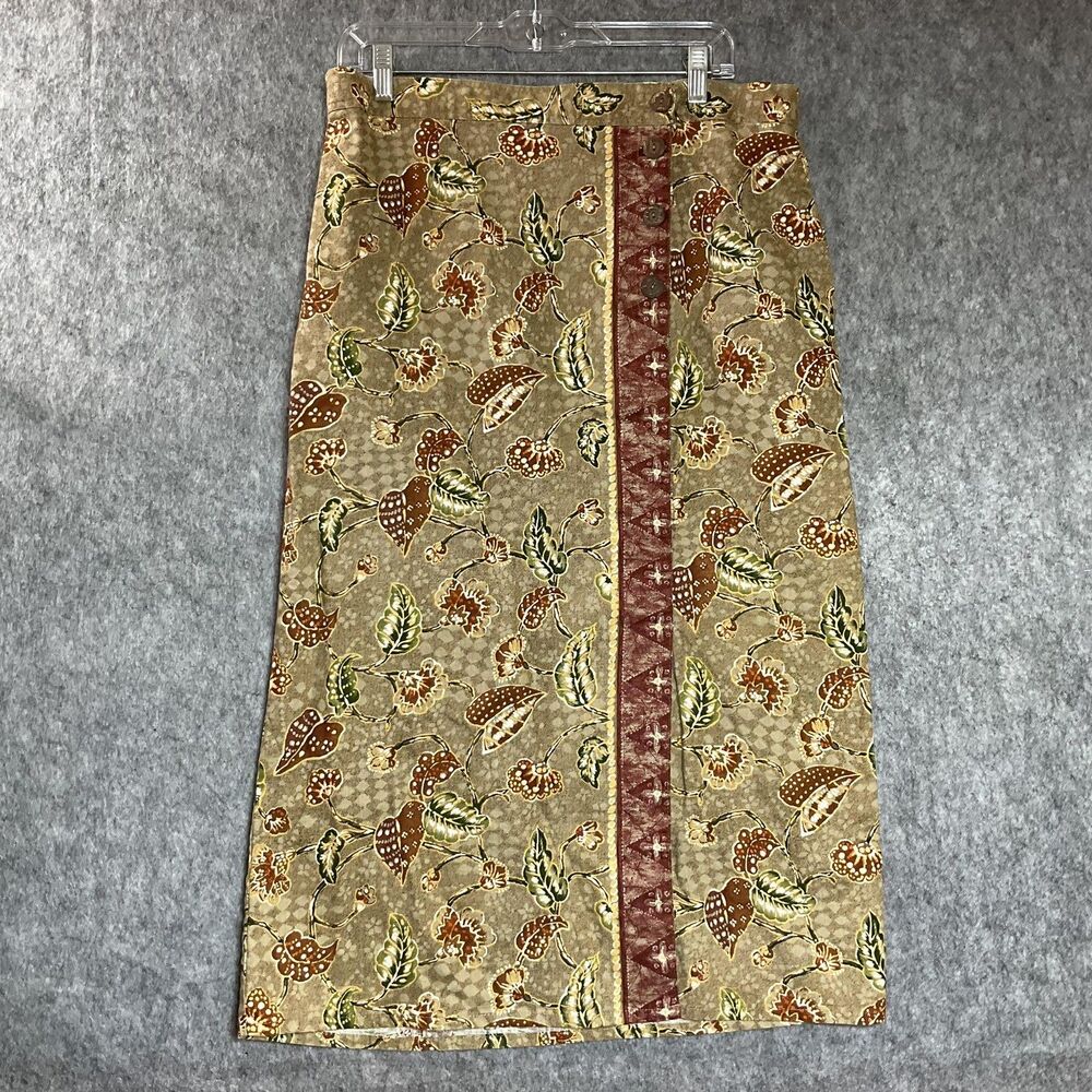 Vintage Skirt Womens Large Brown Floral Pockets Maxi Linen Blend Capsule Coastal